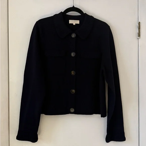 Sezane Betty Cardigan Navy Button-Front Wool Cardigan Jacket - Picture 6 of 7
